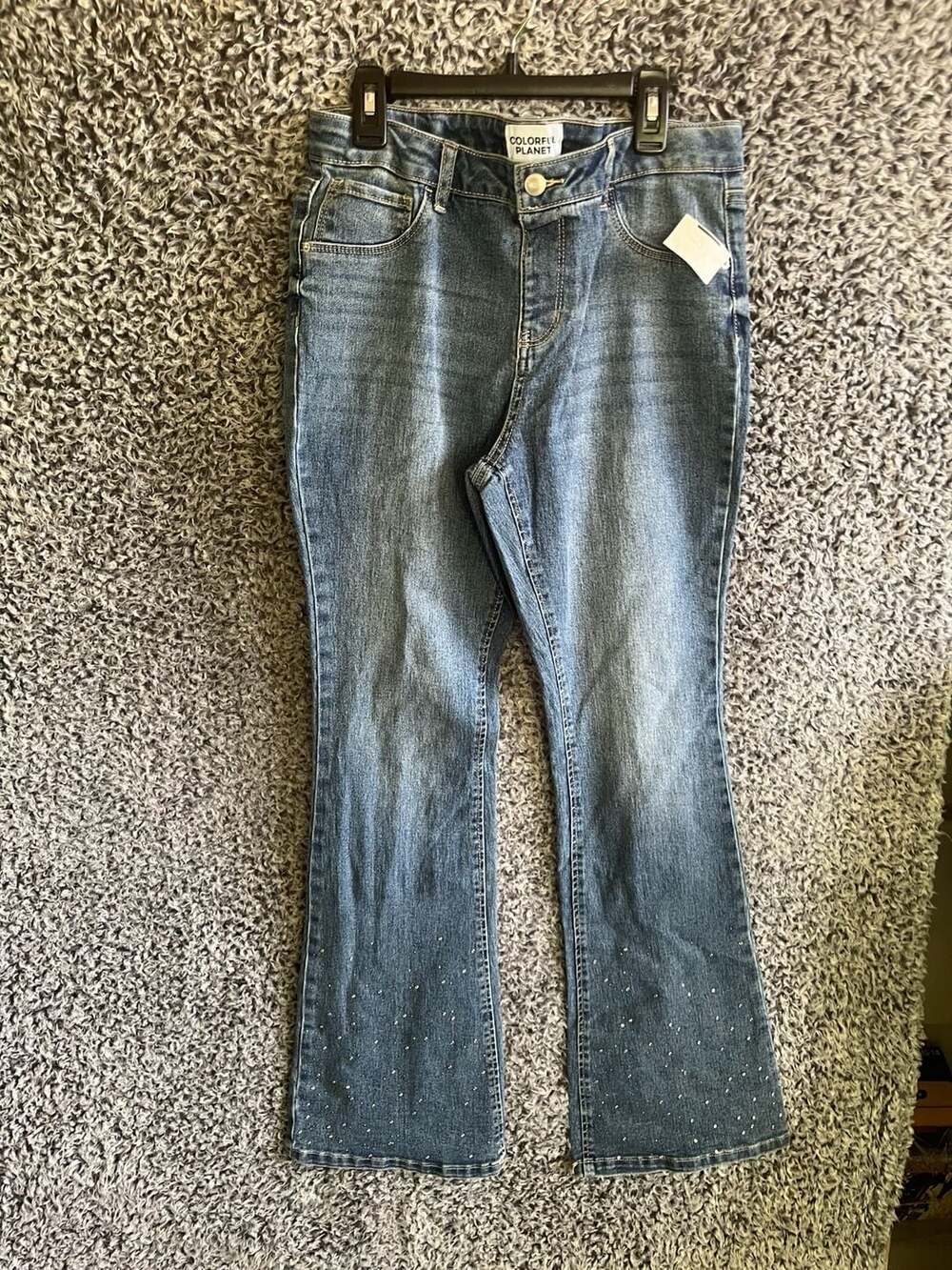 Colorful Planet Women's Size 18 Rhinestone Embellished Bootcut Jeans Blue Wash
